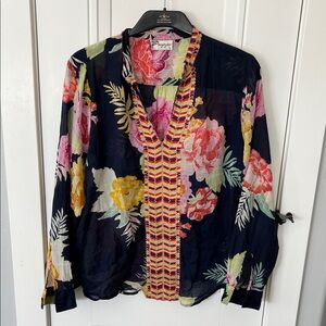 Fashion Magazine Black Blouse with Floral Accents